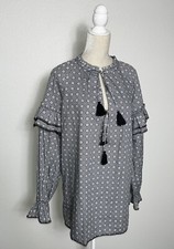 Tularosa Revolve Long Sleeve Cotton Blouse Peasant Tunic Top Ruffle Tassel S