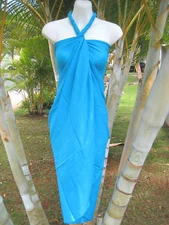Hawaii Pareo Sarong Solid Aqua Blue Hawaiian Luau Cruise Beach Pool Wrap Dress 