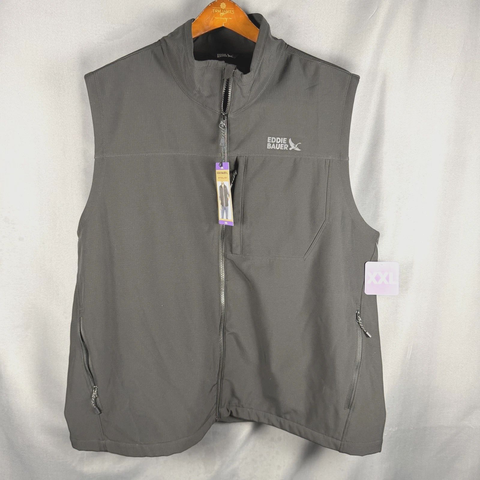 New Eddie Bauer Softshell Full Zip Black Vest Mens 2XL XXL NWT Camping Hiking