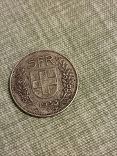 Very rare 1933 B Silver Swiss  5 Francs Coin