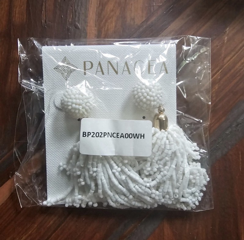 Panacea Beaded Tassel Statement Earrings White Glass Beads Rachel Zoe MSRP $55