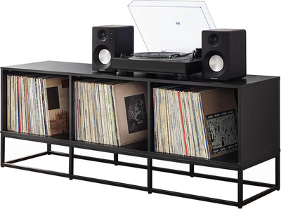 Enzo Black Vinyl Record Storage TV Stand & Media Console for Entertainment