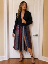 Upcycled Multi-Strip tie accent black blazer jacket size 1X