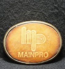 WI01118 AMAZING VINTAGE 1970s  MAINPRO  ADVERTISEMENT MENS BRASS BELT BUCKLE
