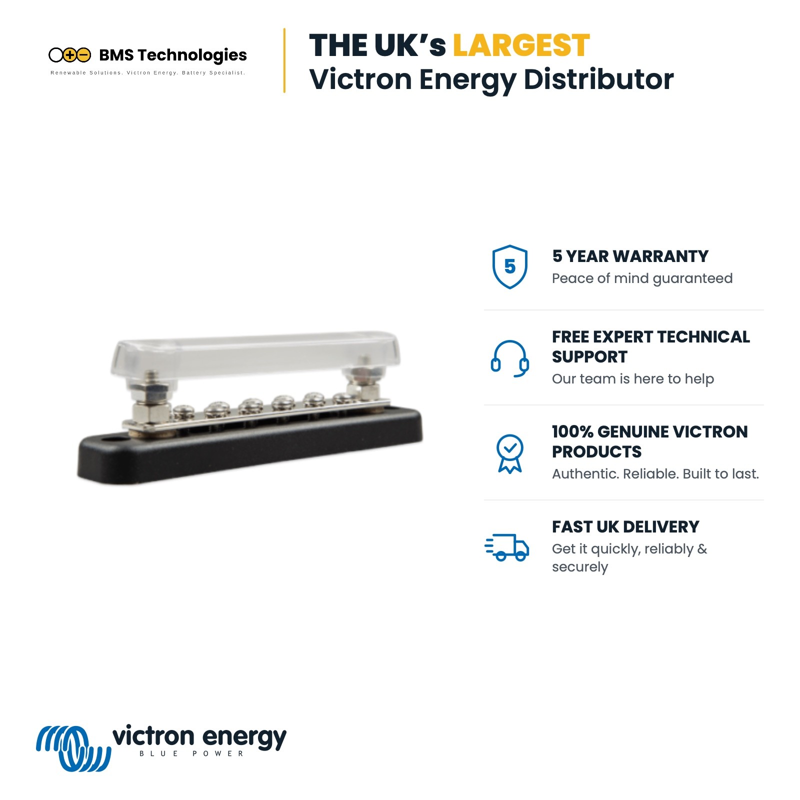 Victron Energy Busbar 150A 2P with 10 Screws +Cover - VBB115021020