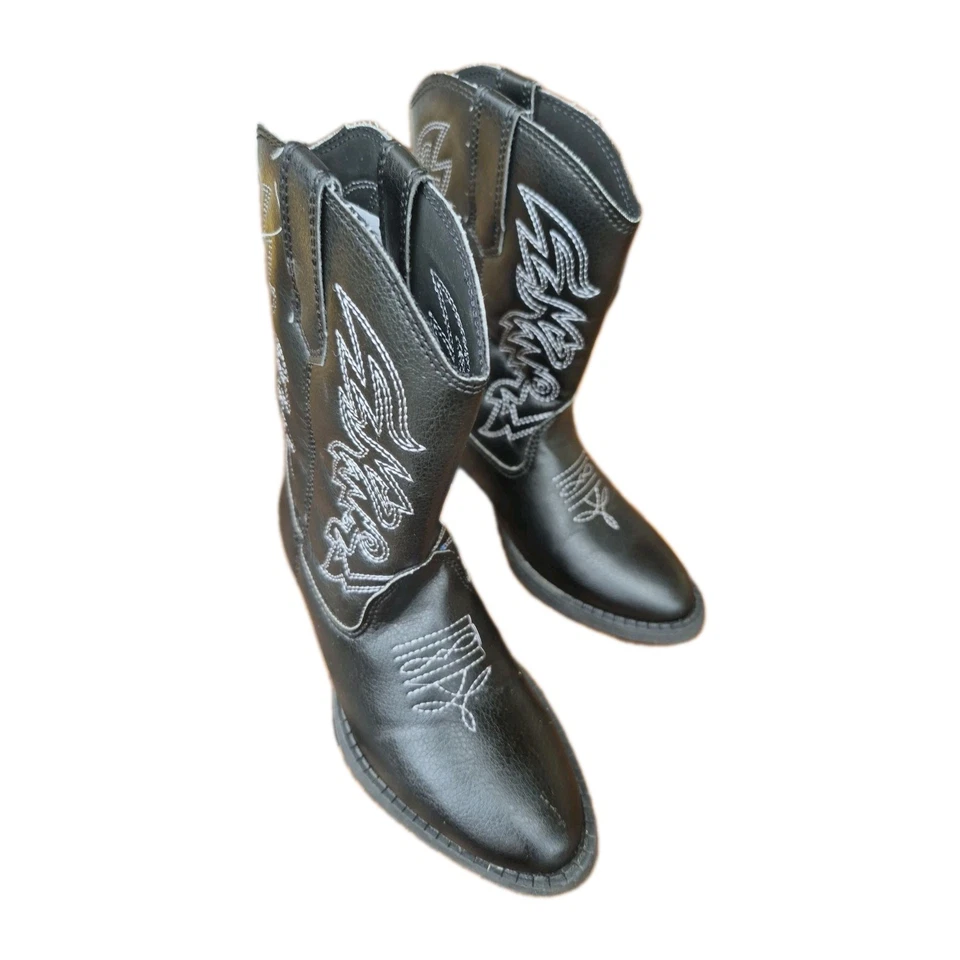 Little Boys Black Cowboy Boots Size 11m Ranch Deer Stags Western Collection - Image 2 of 4