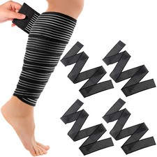Syhood 4 Pieces Compression Leg Wraps Bandage Adjustable 71 inches, black