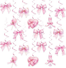 Pink Bow Party Hanging Swirls Decortions, Bow Theme Birthday Party Decors, Bow P