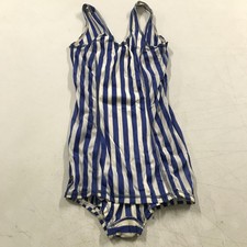 Vintage Speedo Swimsuit Womens 28 Blue White Stripe One Piece Nylon Made in USA
