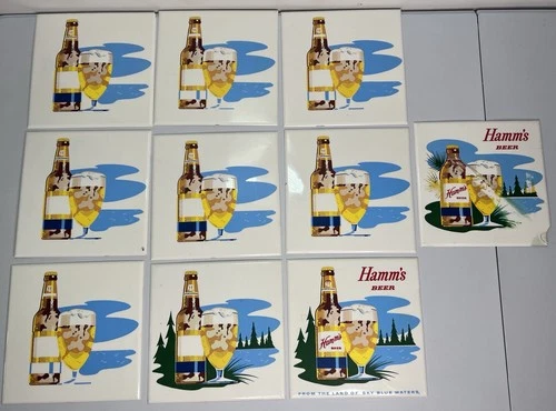VTG Hamm's Beer Plastic Tile Lakeside Plastics W/ Rare Samples Lot of 10 READ