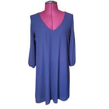 Lulus Shifting Dears Long Sleeve Dress Dark Blue Size Small Midi Slit Sleeve