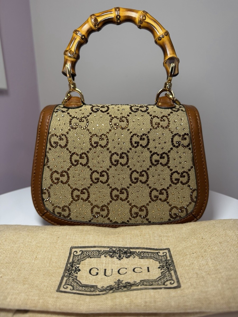 Gucci Bamboo Crystals 1947 Top Handle GG Monogram Bag Detachable