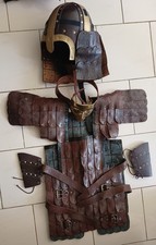 Medieval Leather scale armour, Leather helmet And Brass Mask