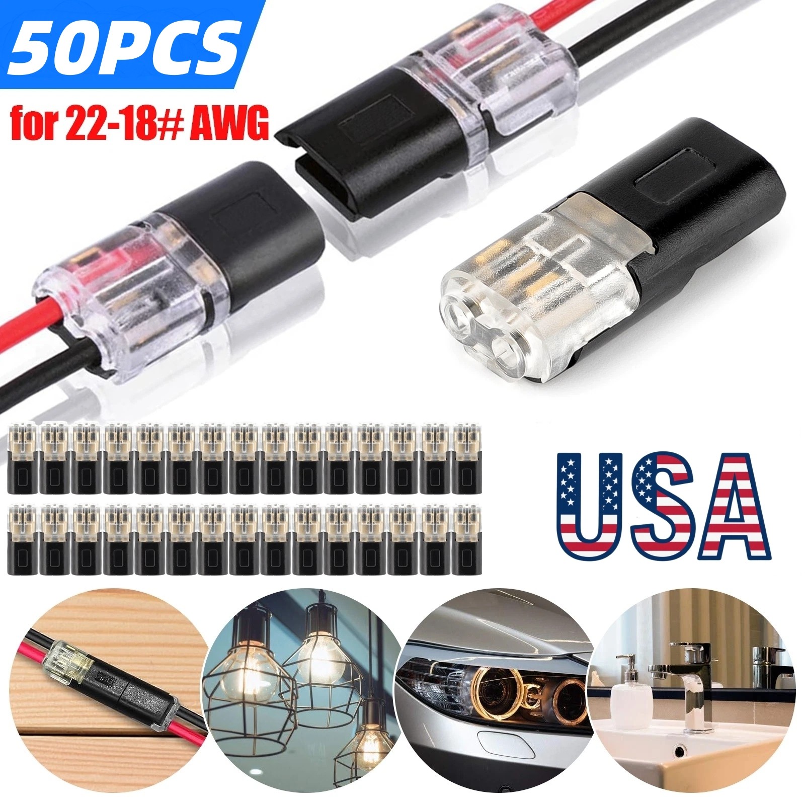 50 PCS 2 Pin Waterproof Electrical Connector Car Automotive Wire Plug Terminal
