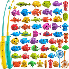 Kids Fishing Toy Game with 51 Fish Magnetic Rod  Net for Ages 3-8