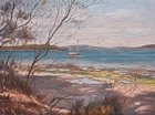 LYN BALFOUR AUSTRALIAN OIL "SAIL BOAT ON WESTERNPORT BAY" 1990