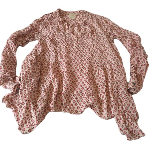 Anthropology Maeve Women's Size 8 Laiken Blouse Pocket Pink Prints