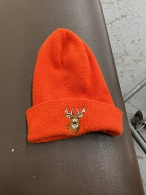 Winter Vintage Blaze Orange Buck Deer Hunting Patch Cuffed Stocking Hat