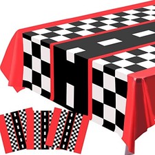 3pcs Race Car Tablecloth, Car Theme Birthday Decorations Supplies, Plastic Red