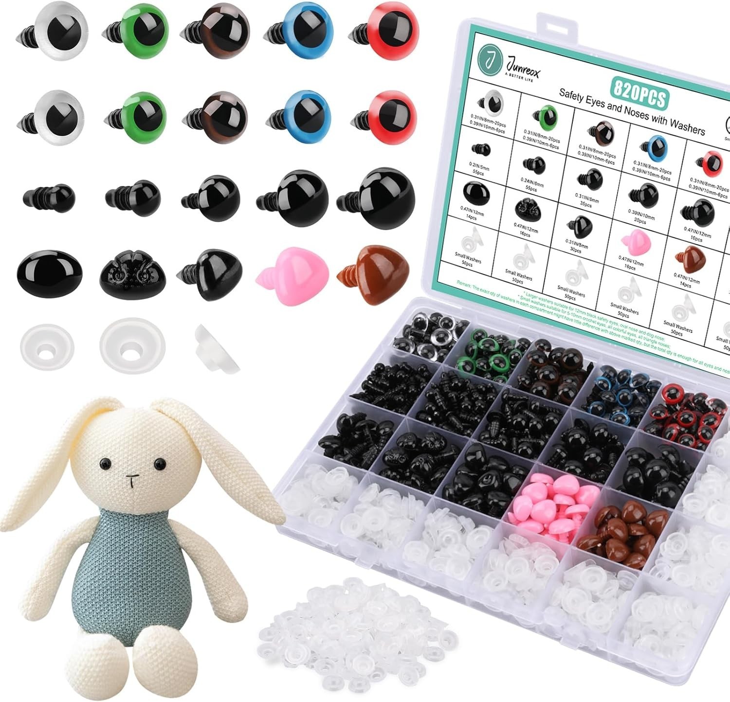 820Pcs Safety Eyes for Amigurumi- Premium Safety Eyes and Noses for Crochet Anim