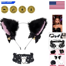 Soft Faux Fur Cat Ear Headband  Heart Buckle Choker - Perfect for Parties