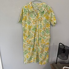 Vintage 1960s Floral Print House Coat Dress Approx Women's Size Medium / Large