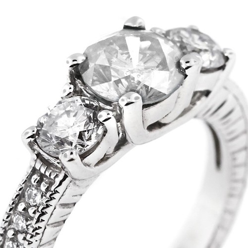 3 1/2ct D SI2 Round Natural Diamonds 18kw Gold Vintage Style Three-Stone Ring - Picture 21 of 24