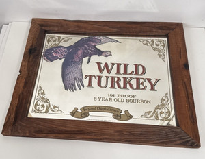 Wild Turkey Bourbon Whiskey Bar Mirror Sign Vintage 22" x 18"