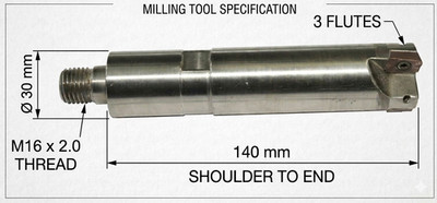 Indexable End Mill Cutter Holder - 30mm Dia x 140mm Shoulder Length - M16 x 2.0 