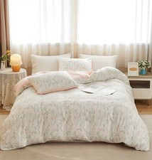 Pink Floral Duvet Cover Queen Size 3pc Reversible Botanical Bedding Set 90"x90"