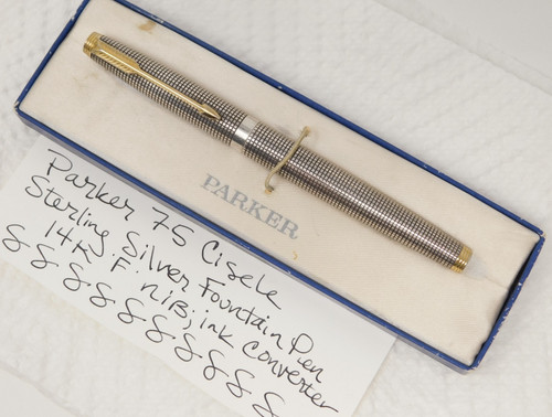 VNTG 5" Parker 75 Cisele / Cicelé Sterling Silver Fountain Pen w/Ink converter