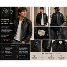 Remy Leather Mens Lambskin Jacket Black Medium Made in USA