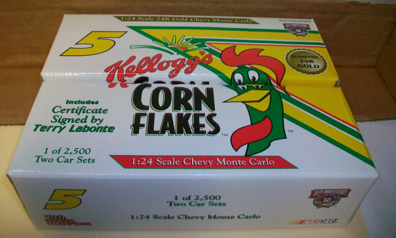 2 car set 24k gold Terry Labonte # 5 Signed Monte Carlo Kelloggs Corn Flakes NEW