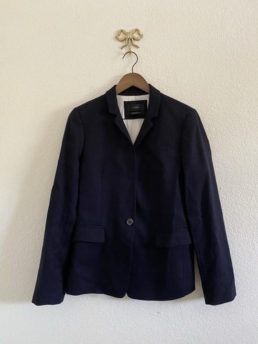 J Crew Regent Blazer Navy Wool Blend One Button Career Preppy Suit Jacket