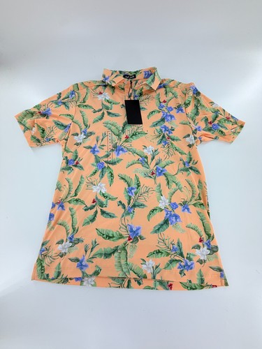 Bad Birdie Core Short Sleeve Orange Golf Polo Flora Fiesta Men's Size M NWT