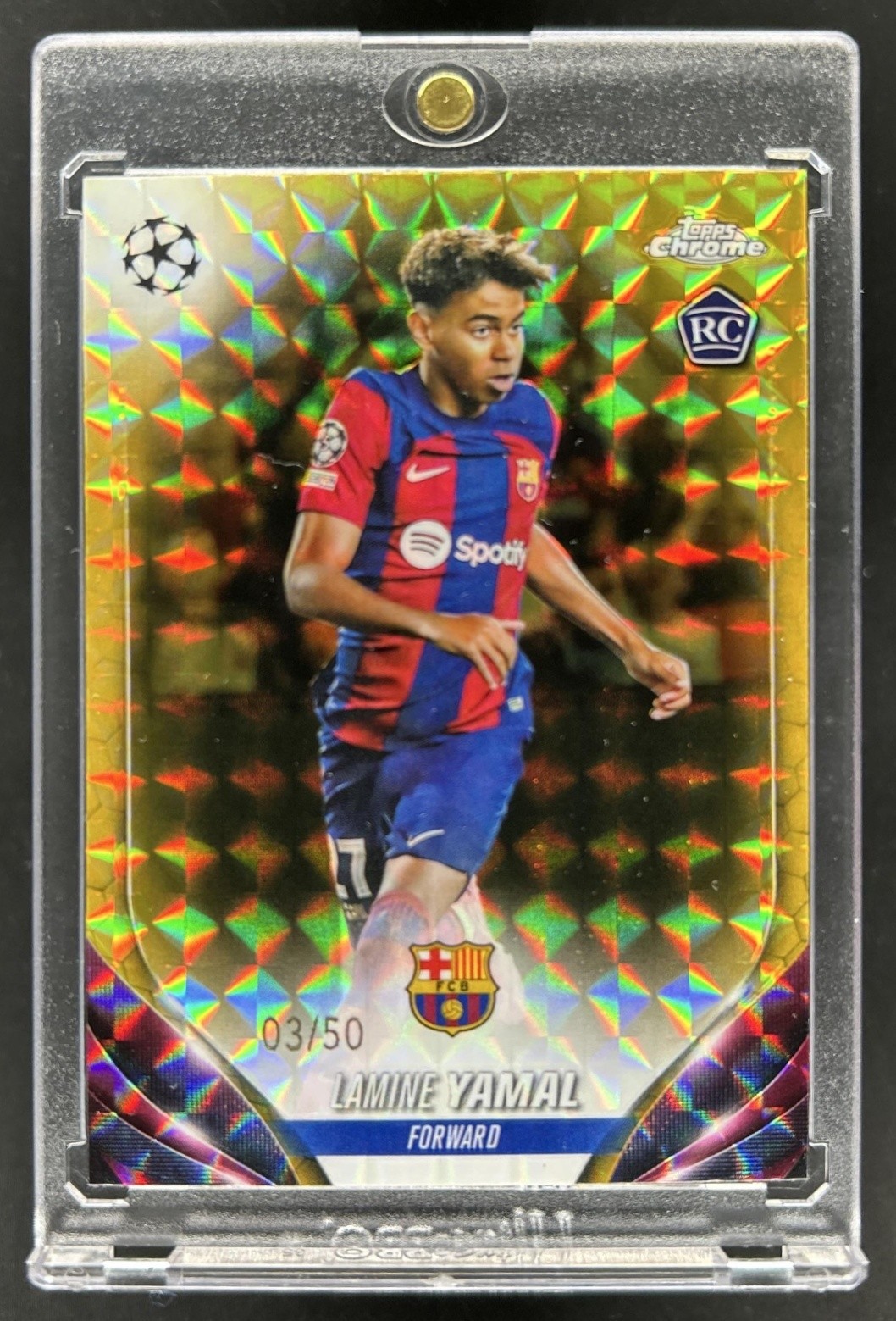 2023-24 Topps Chrome UEFA Lamine Yamal RC Gold Geometric Refractor Rookie #/50