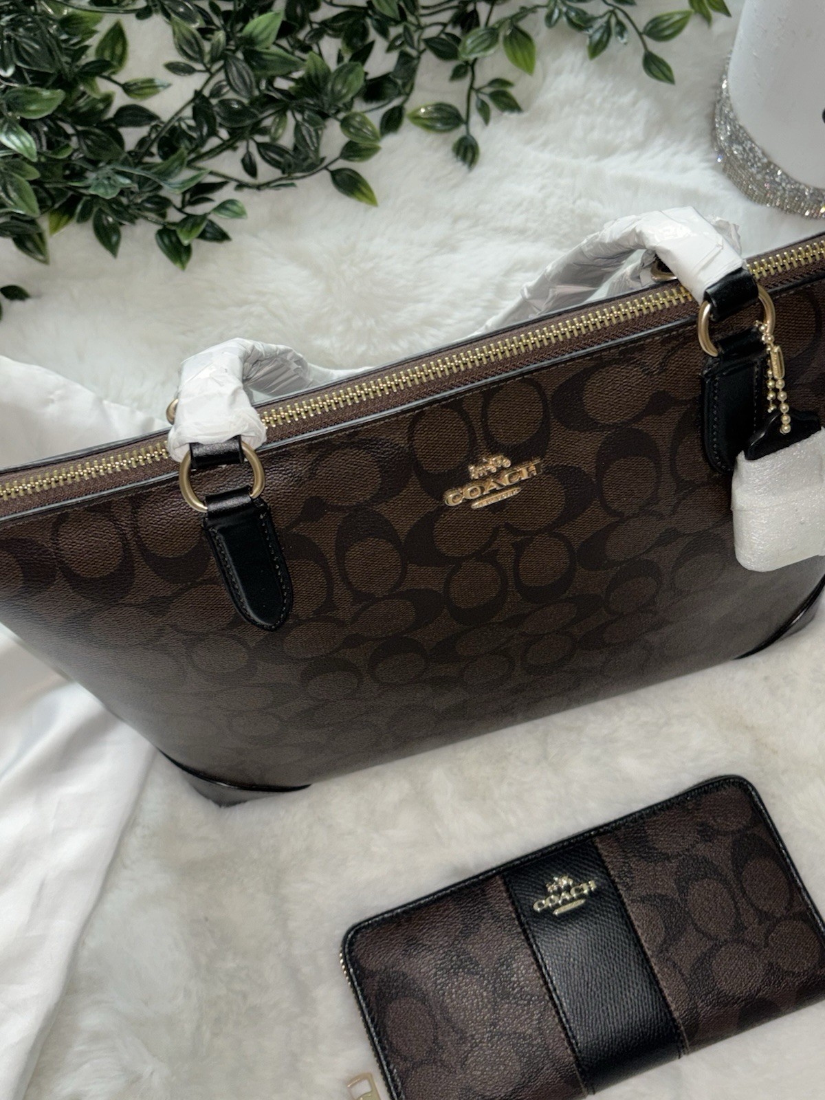 Chic Coach F79609 Gallery Tote Bag & Wallet Set - Brown/Black image 3