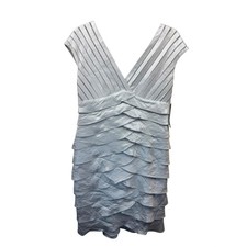 NWT Adrianna Papell Size 12 Silver Tiered V-Neck Cocktail Dress Formal Wedding