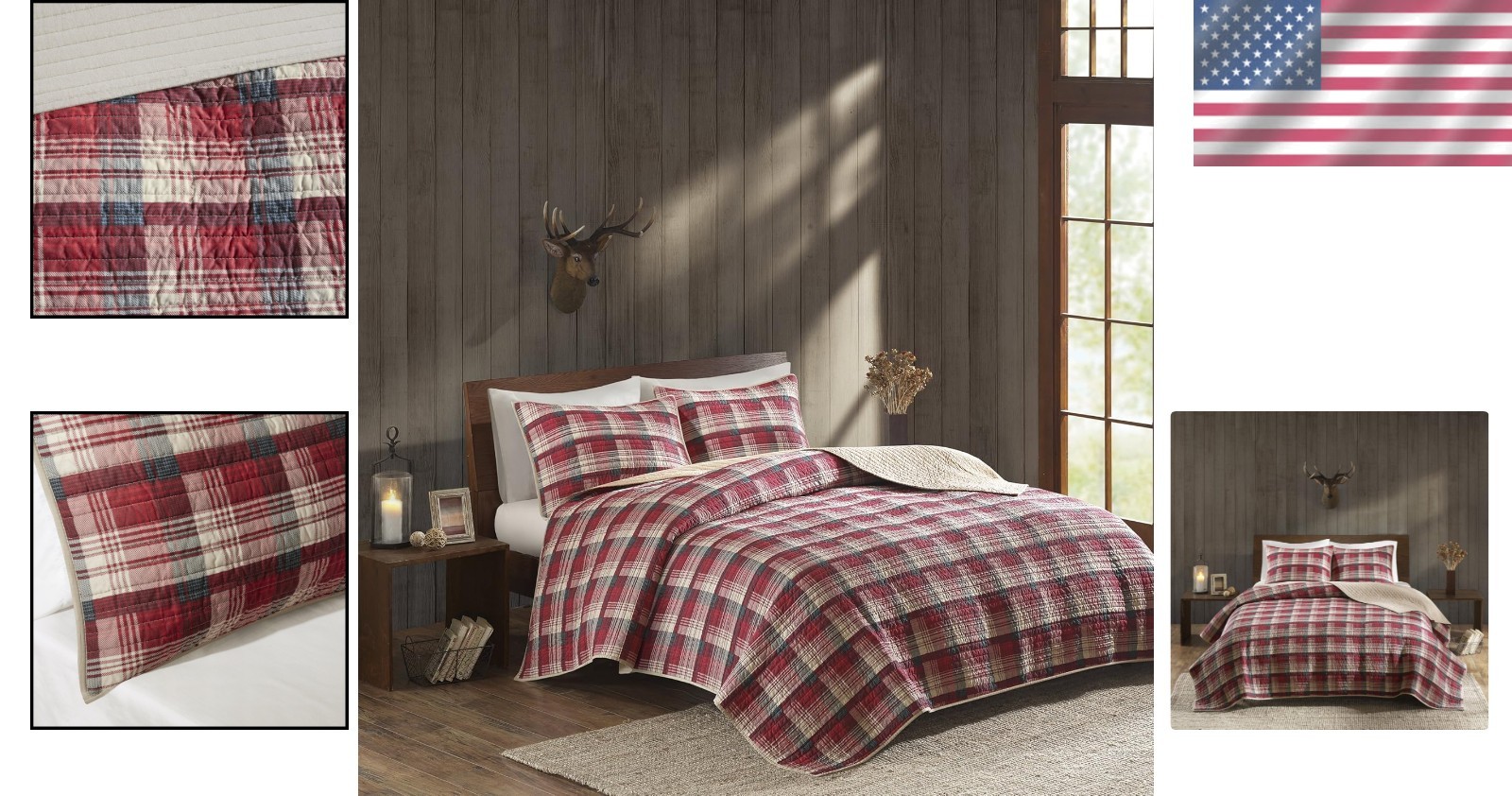 Breathable Bedspread Bedding Set, Tasha Plaid Red/Tan - King