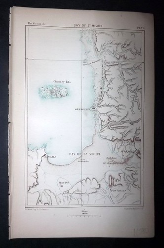 Reclus 1873 Antique Map. Bay of St. Michel, France