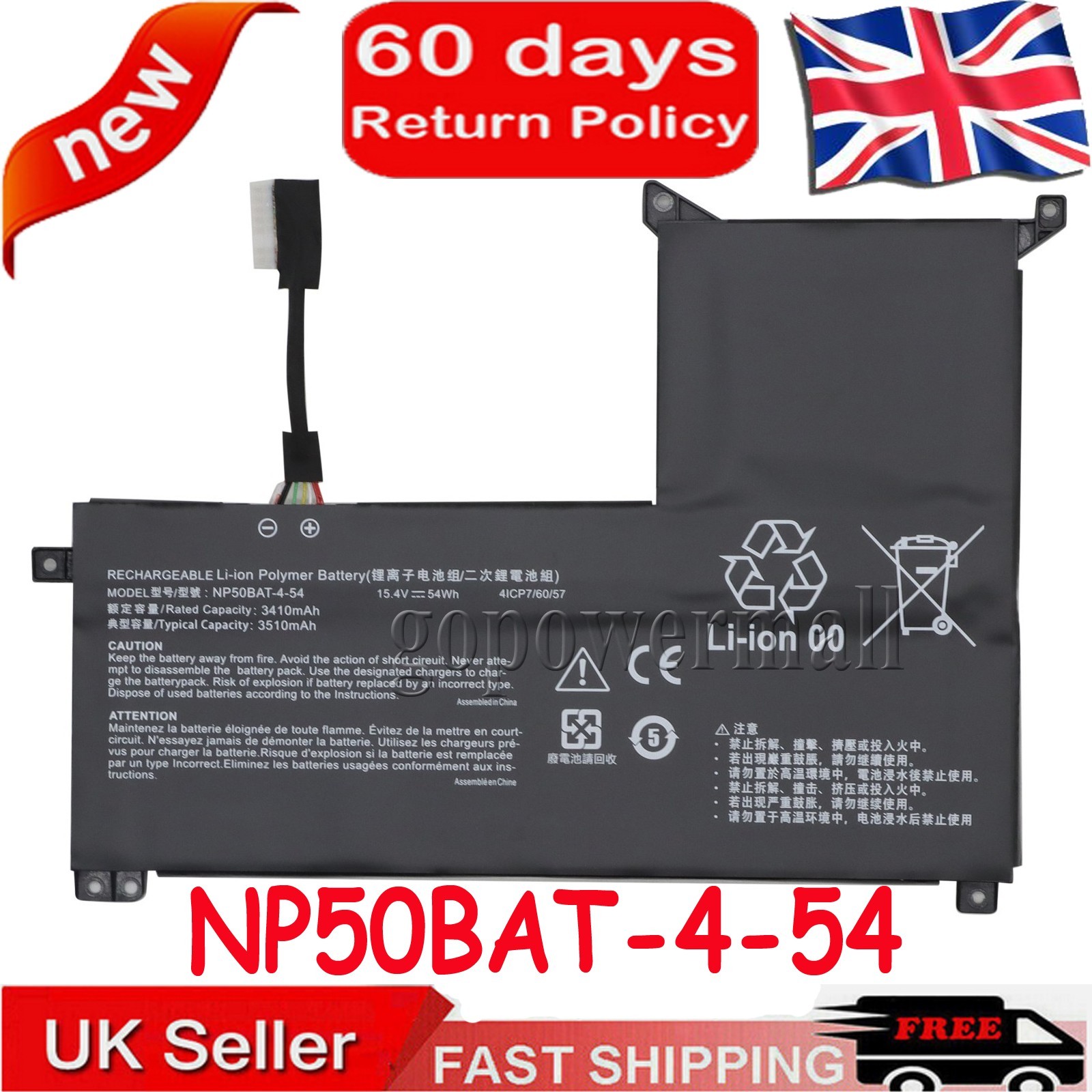 NP50BAT-4-54 Battery for CLEVO NP70 X17 AT22 Gigabyte G5 GE KF G7 KE Schenker