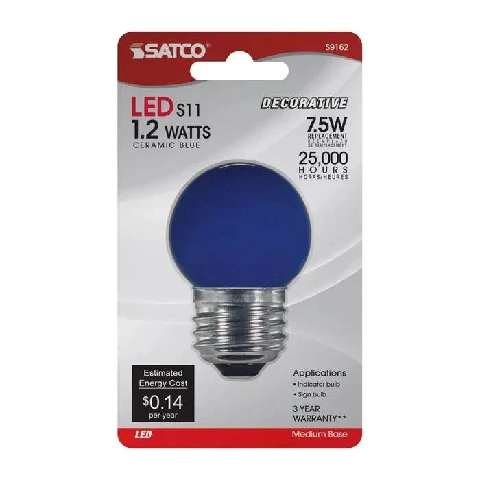 Satco S9162 - 1.2 Watt LED S11 Decorative Blue Sign Light Bulbs (2 or 6 PK) - Image 2 of 4