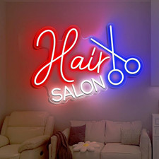 Insegna Al Neon Aperta per Parrucchieri E Forbici Da Barbiere, Decorazione Da Pa