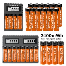 4-20PK 1.5V AA AAA Batteries Rechargeable Lithium Li-ion Battery +/Charger Lot