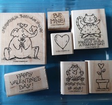 Lot of 7 Valentine's Day Rubber Stamps Elephant Cat Happy Valentine's Day Heart