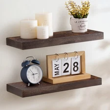 Handcrafted European Pine Floating Shelves Wall Mounted Set of 2 - Natural Ru...