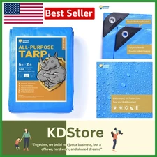 Blue Waterproof Tarp 6x6 Ft 7mil Heavy Duty Poly Cover for Camping & Outdoor