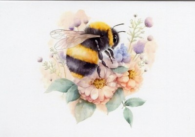 Grußkarte * Doppelkarte * Natur, Insekten * Biene auf einer Blume, Aquarell