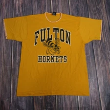 Vintage Fulton Hornets Shirt Mens XL Yellow Screen Stars Best Single Stitch 90s