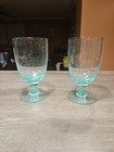Set Of 2 Vintage Bubble Glass Goblets Tinted Teal